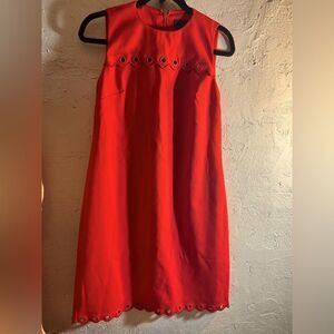 J. Crew Red Sleeveless Dress 6 Tall scalloped rivets around neck and hem amazing